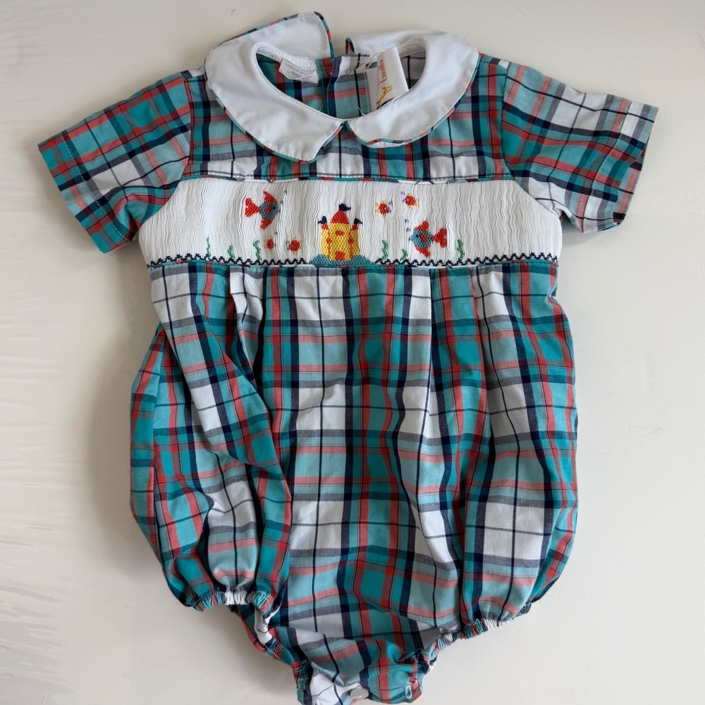 Vintage Baby Boy Plaid Sea Themed Bubble Size 12 Months